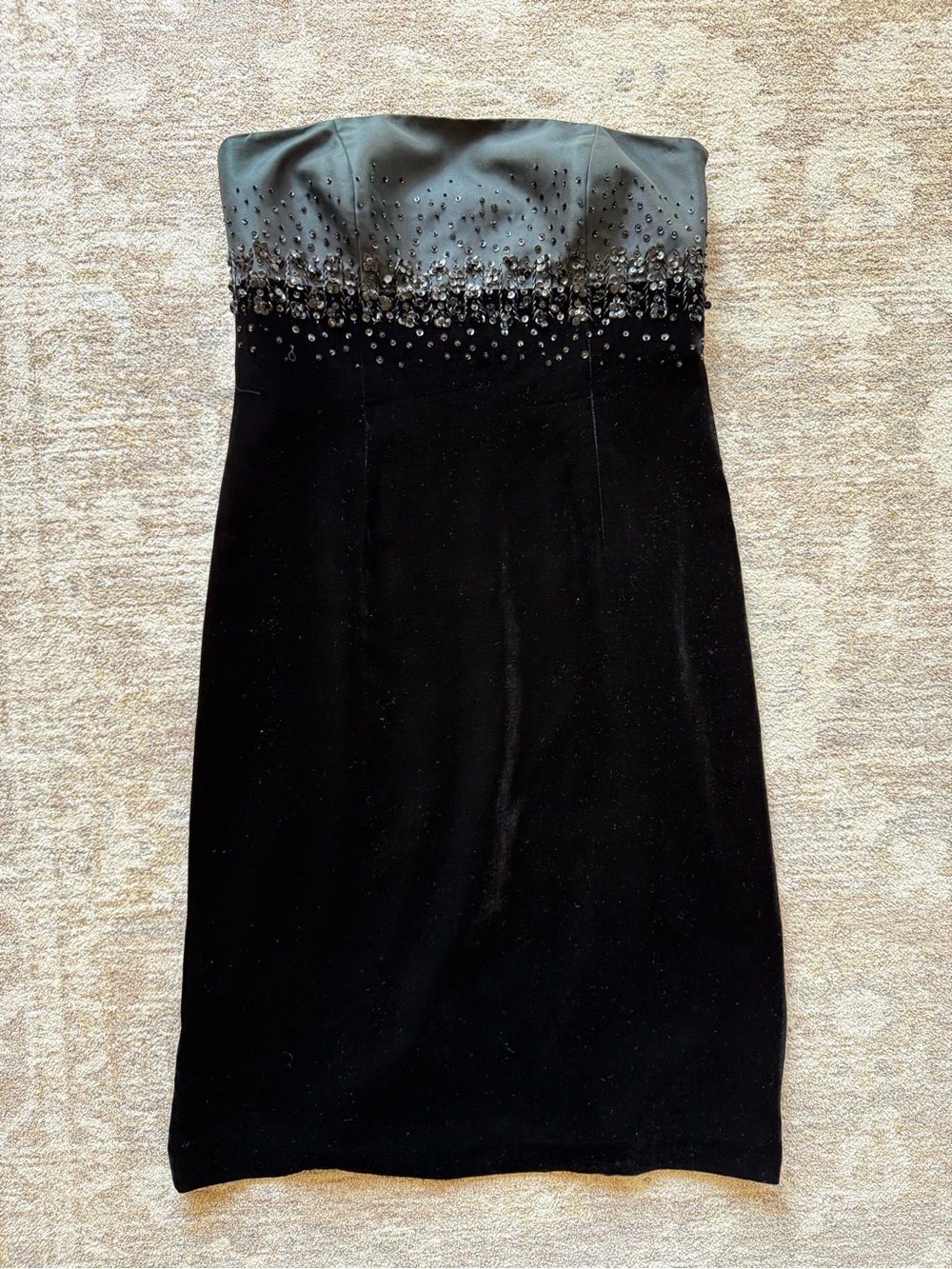 Ann Taylor Black and Gray Strapless Beaded Cocktail Dress